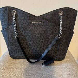 Michael Kors Black Shoulder Bag with Silver Chain Straps